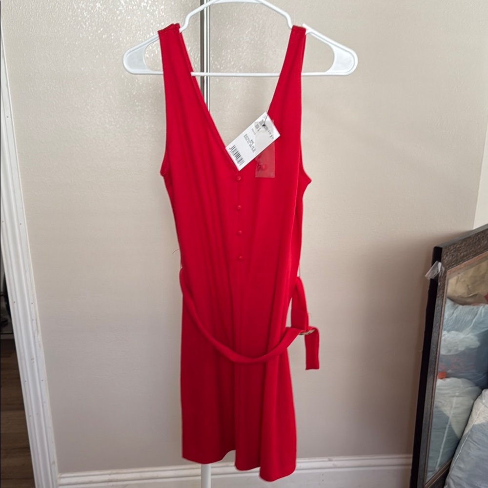 Mango Red Mini Sundress with V-Neck and Sleeveless Design